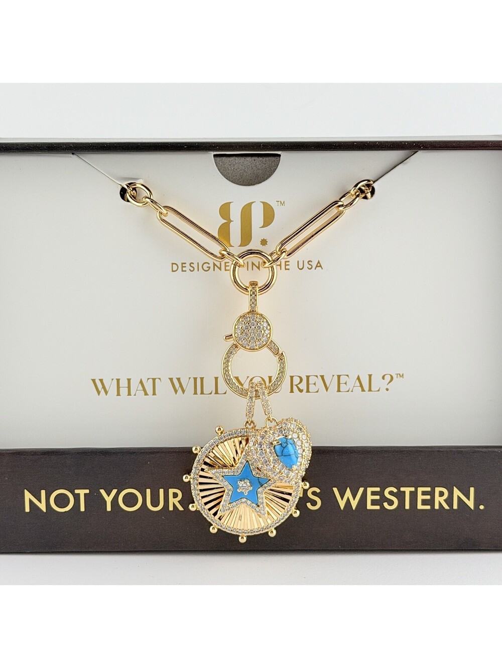 Bomb Party Outlaw Necklace "Don’t Touch The Assets" Heart & Star Yellow Gold